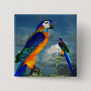 HYPER PARROTS/BLAUWE ARA VIERKANTE BUTTON 5,1 CM