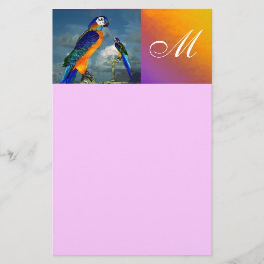 HYPER PARROTS/BLUE ARA MONOGRAM, roze Briefpapier (Voorkant)