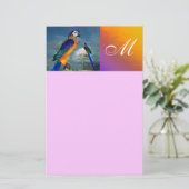 HYPER PARROTS/BLUE ARA MONOGRAM, roze Briefpapier (Staand voorkant)