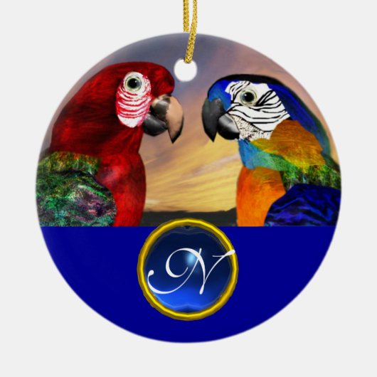 HYPER PARROTS BLUE SAPPHIRE GEM MONOGRAM Love Keramisch Ornament (Voorkant)