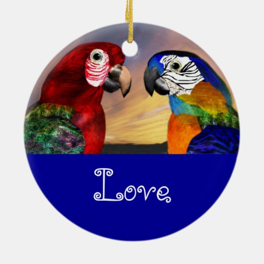 HYPER PARROTS BLUE SAPPHIRE GEM MONOGRAM Love Keramisch Ornament (Achterkant)