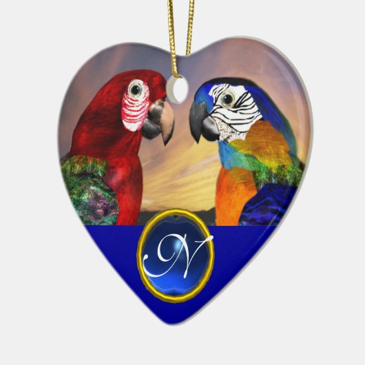 HYPER PARROTS BLUE SAPPHIRE GEM MONOGRAM Love Keramisch Ornament (Links)