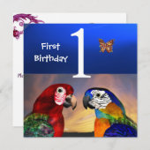 HYPER PARROTS/First Birthday Party Kaart (Voorkant / Achterkant)