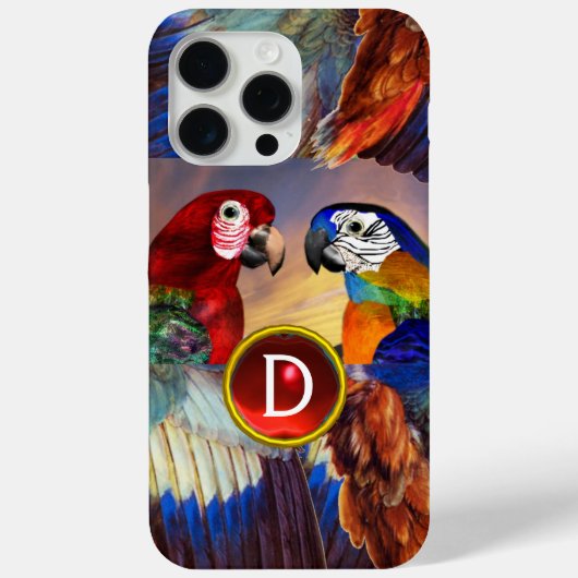 HYPER PARROTS/RED EN BLAUWE ARA GEMSTONE MONOGRAM Case-Mate iPhone CASE (Achterkant)