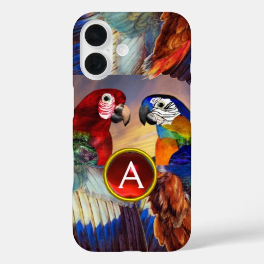 HYPER PARROTS/RED EN BLAUWE ARA GEMSTONE MONOGRAM Case-Mate iPhone CASE (Achterkant)
