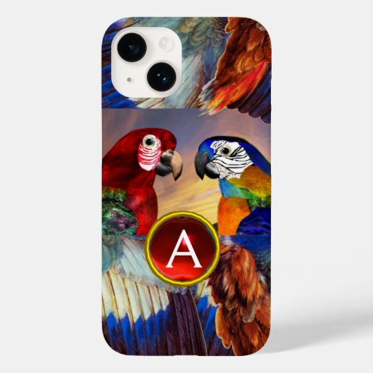 HYPER PARROTS/RED EN BLAUWE ARA GEMSTONE MONOGRAM Case-Mate iPhone CASE (Achterkant)