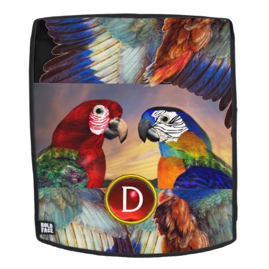 HYPER PARROTS/RED EN BLAUWE ARA GEMSTONE MONOGRAM RUGTASSEN (Verwijderbaar gezicht)