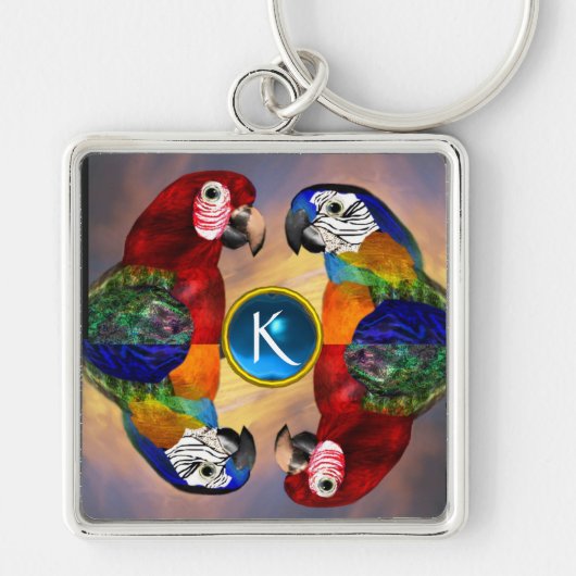 HYPER PARROTS/RED EN BLAUWE ARA GEMSTONE MONOGRAM SLEUTELHANGER (Voorkant)