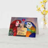 HYPER PARROTS/RED EN BLUE ARA Happy Birthday Kaart (Gele Bloem)