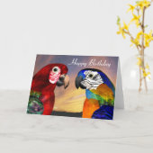 HYPER PARROTS/RED EN BLUE ARA Happy Birthday Kaart (Gele Bloem)
