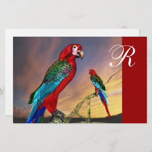 HYPER PARROTS/RODE ARA-MONOGRAM BRIEFPAPIER (Voorkant / Achterkant)