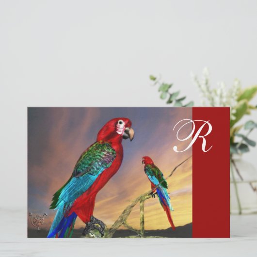 HYPER PARROTS/RODE ARA-MONOGRAM BRIEFPAPIER (Staand voorkant)