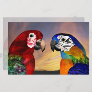 HYPER PARROTS/RODE EN BLAUWE ARA, groene bakkerij Briefpapier