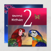 HYPER PARROTS/Second Birthday Party,Fuchsia Blue Kaart (Voorkant / Achterkant)