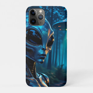 Hyper Realistic Alien en UFO in het bos iPhone 11 Pro Hoesje