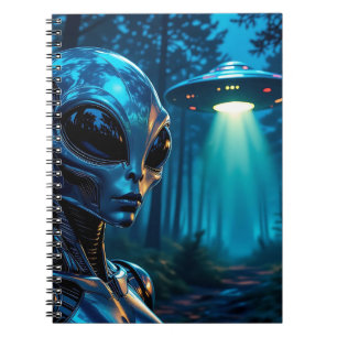 Hyper Realistic Alien en UFO in het bos Notitieboek