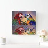 HYPER ROTS, BLAUWE ARA, KLORFULE REFLECTIES VIERKANTE KLOK (Huis)