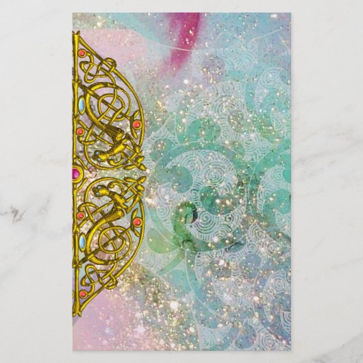 HYPER VALENTIJN / GOLD CELTIC HEART, Blue Sparkles Briefpapier (Voorkant)