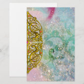 HYPER VALENTIJN / GOLD CELTIC HEART, Blue Sparkles Briefpapier (Voorkant / Achterkant)