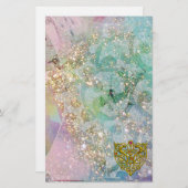 HYPER VALENTIJN / GOLD CELTIC HEART, Blue Sparkles Briefpapier (Voorkant / Achterkant)