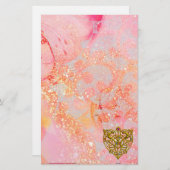 HYPER VALENTIJN / GOLD CELTIC HEART Pink Sparkles Briefpapier (Voorkant / Achterkant)