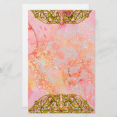 HYPER VALENTIJN / GOLD CELTIC HEART Pink Sparkles Briefpapier (Voorkant / Achterkant)