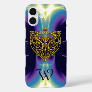 HYPER VALENTIJN, GOLD CELTIC KNOT HEART Blue Paars iPhone 16 Plus Hoesje