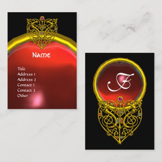 HYPER VALENTIJN GOLD HEART RED RUBY MONOGRAM, zwar Visitekaartje (Voorkant / Achterkant)