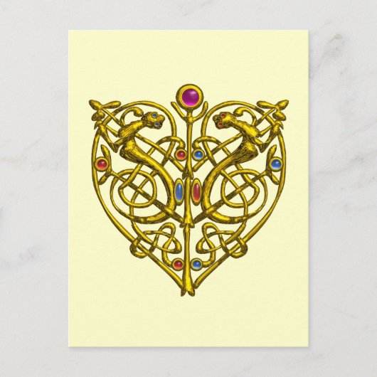 Hyper Valentijn / Goud Keltisch Hart Feestdagenkaart (Voorkant)