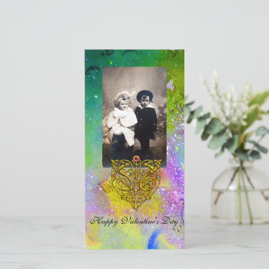 HYPER-VALENTIJN, Paarse groene goudsparken Feestdagenkaart (Staand voorkant)