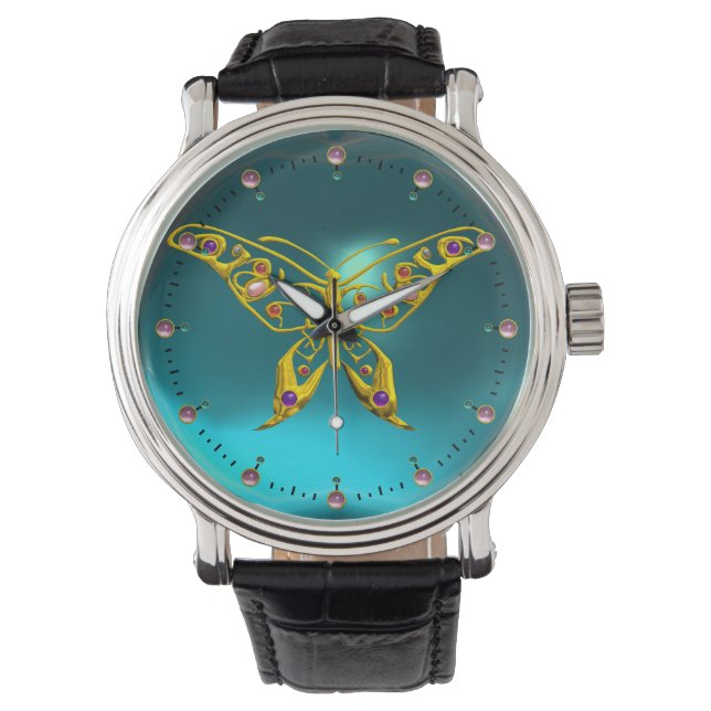 HYPER VLINDER,Blauwgroen Turquoise Blauw Horloge (Voorkant)