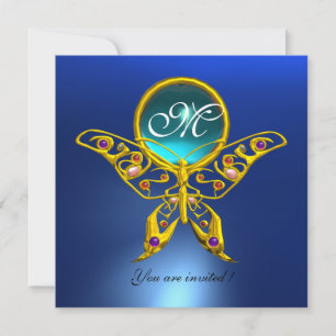 HYPER VLINDER MONOGRAM, blauw, turquoise aquamarij Kaart
