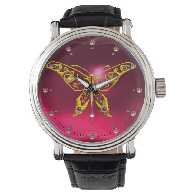 HYPER VLINDER, Roze Rood Ruby Horloge (Voorkant)