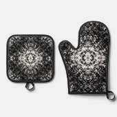 Hypnotic Abstract Black And White Modern Art Ovenwant & Pannenlap Set (Voorkant)