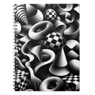 Hypnotic Monochrome Geometry – 3D Optical Illusion Notitieboek