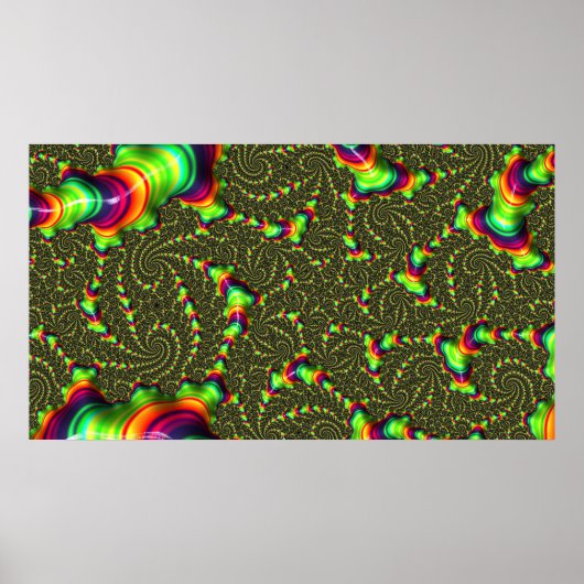 Hypnotic Neon Rainbow Swirl 3D Fractal Art Poster (Voorkant)