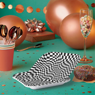 Hypnotisch zwart-wit geruit warp patroon papieren bordje