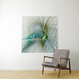 Hypnotische Abstracte Golden Turquoise Blauwgroen Wandkleed