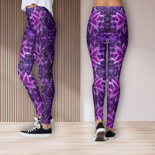 Hypnotische fractal diepe paarse bloem leggings