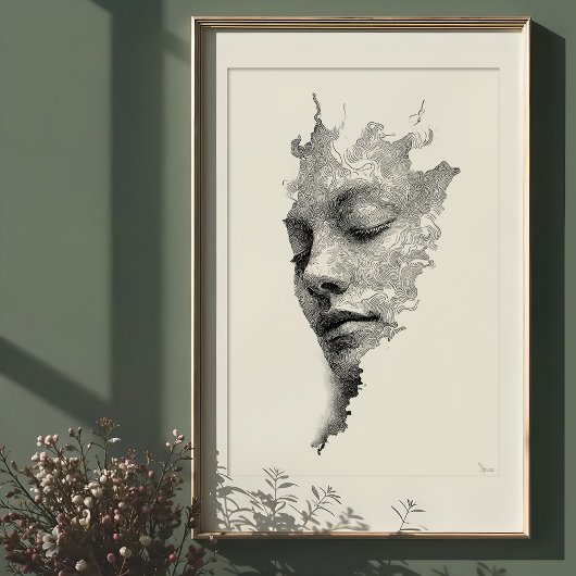 Hypnotische lijnen: ingewikkeld monochroom gezicht poster