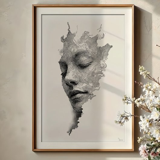 Hypnotische lijnen: ingewikkeld monochroom gezicht poster