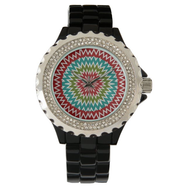 Hypnotische mandalaïsche bloem horloge (Voorkant)
