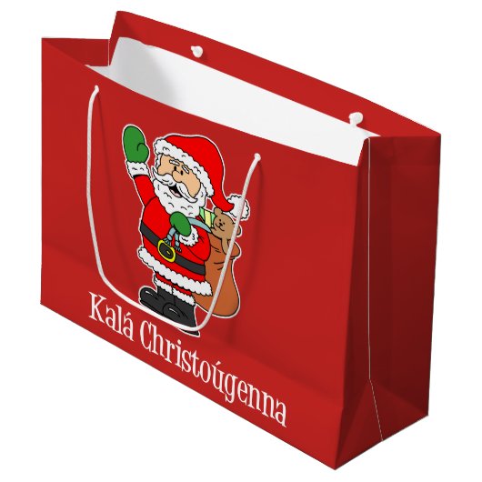 Hyvaa Joulua Finse kerstman (RED) Grote G Groot Cadeauzakje (Voorkant Gekanteld)