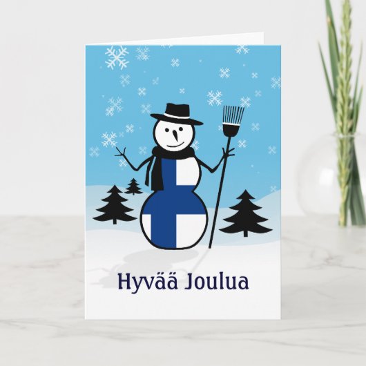 Hyvää Joulua Vrolijk Kerstfeest Finland Sneeuwman Feestdagen Kaart (Voorkant)