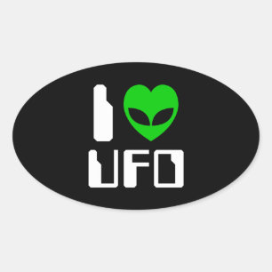I Alien Heart UFO Ovale Sticker