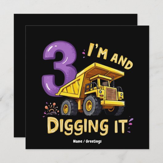 I Am 3 en Digging It 3rd Birthday Construction Kaart (Voorkant / Achterkant)