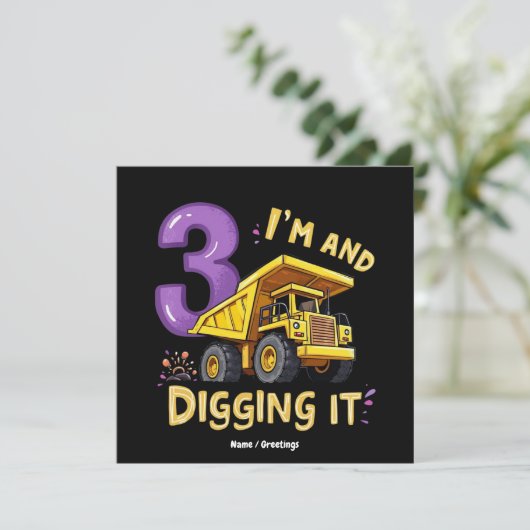 I Am 3 en Digging It 3rd Birthday Construction Kaart (Staand voorkant)