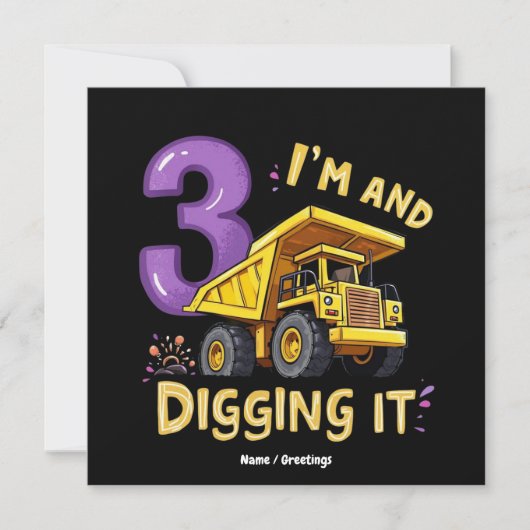 I Am 3 en Digging It 3rd Birthday Construction Kaart (Voorkant)