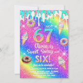 I am 6 not 7 girl 6th birthday invitation. kaart (Voorkant)