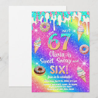 I am 6 not 7 girl 6th birthday invitation. kaart